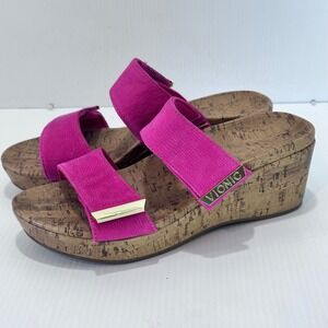 Vionic Pepper Ruched Wedge Sandals Pink‎ Suede Cork Comfort Women Size 7.5